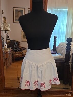 White Circle Skirt with Red Cherries Embroidery